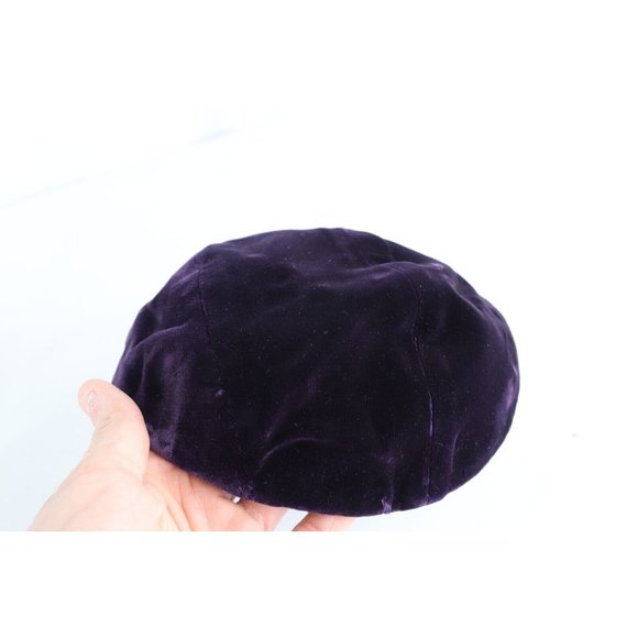 Vintage 20s 30s Roaring 20s Flapper Girl Velvet Velour Bowtie Hat Cap Purple